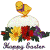 "Happy Easter" Chick, Egg and Flowers