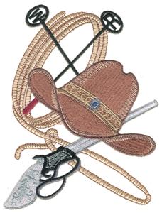 Cowboy Hat, Gun, Lasso, and Brands