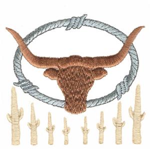 Longhorn Silhouette in Ropes with Cactus