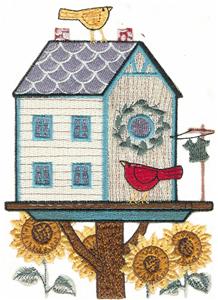Farmhouse Birdhouse with Sunflowers