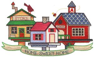 Three Birdhouses with "Home Sweet Home" sign, smaller