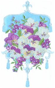 Tassled Scroll Work with Many Pansies