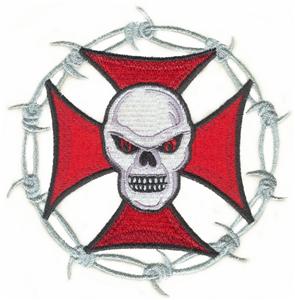 Skull on Maltese Cross with Barbed Wire