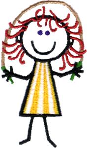 Happy little stick figure girl jumping rope in a striped dress with no shoes. / Stick Girl Jumping Rope