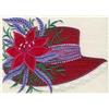 Applique Red Hat with Large Flower and Feathers