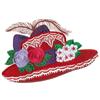 Applique Red Hat with Flowers and Feathers