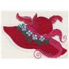 Applique Red Hat with Small Flowers and Feathers
