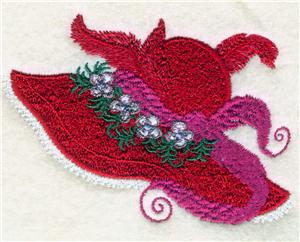 Red Hat with Small Flowers and Feathers