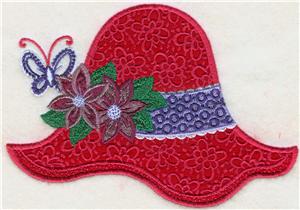 Applique Red Hat with Ribbon and Flowers