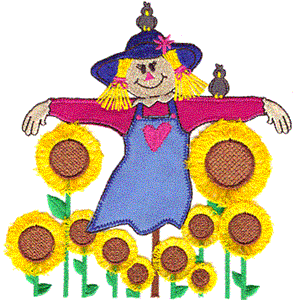 Lady Scarecrow with Loopy Flowers Applique