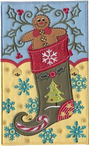 Gingerbread Man in Stocking Applique, large