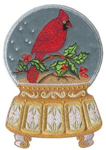 Cardinal with Holly Snow Globe, Ornate Base