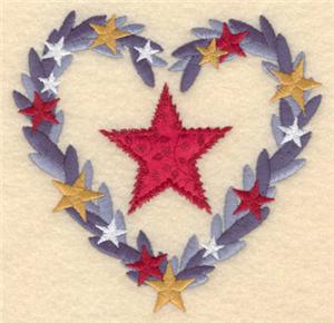 Applique star in heart shaped wreath small