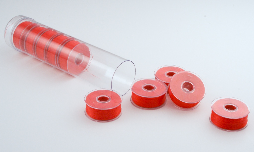 Red Colored Machine Embroidery Bobbins, Candy Apple Red Fil-Tec