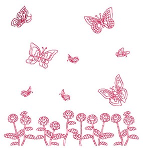 Butterflies and Blooms - Redwork (Square Hoop)