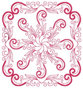Dots and Swirls - Redwork (Square Hoop)
