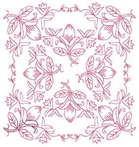 Floral Pattern - Redwork (Square Hoop)