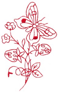 Butterfly & Blossoms A (Redwork)