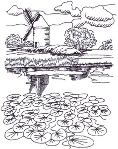 Windmill Lilypad Pond Landscape ( large )