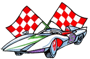 Race Car with Race Flag in Background