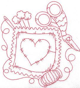 Pillow with heart redwork large