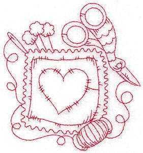 Pillow with heart redwork small