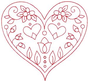 Redwork Valentine's Heart 7