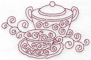 Sugar bowl and teacup redwork