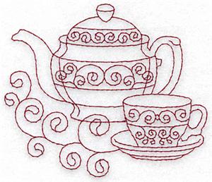 Teapot and teacup redwork