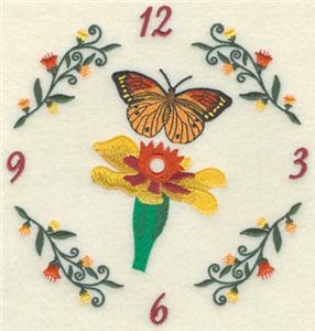 Floral Vine & Butterfly Clock 8"