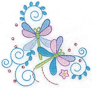 Dragonflies swirls & flower small