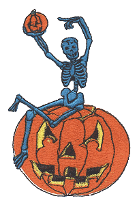 Skeleton with Jack O' Lanterns