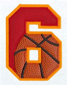 6 Basketball Applique Number