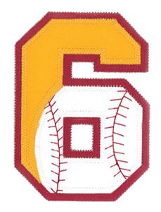 6 Baseball-Softball Applique Number
