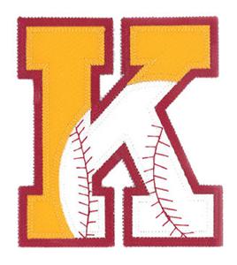 K Baseball-Softball Applique Letter