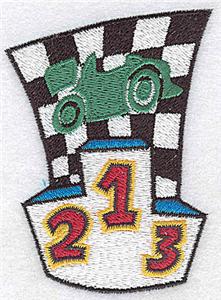 Checkered flag with racing car small
