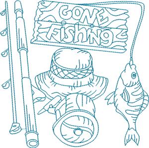 Gone Fishing / BlueWork Quilt Block 8