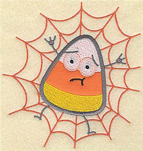 Candy Corn applique in spider web / large