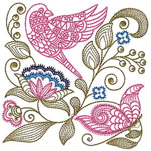 Jacobean bird and flowers C / small