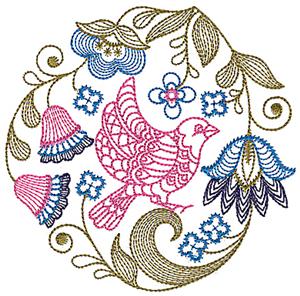 Jacobean bird and flowers E / large