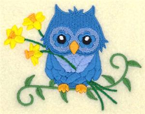 Spring Owl and Daffodils