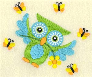 Flying Spring Owl & Butterflies