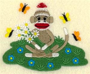 Sock Monkey Holding Flowers