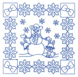 Snow Woman with Bunnies Quilt Squares