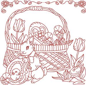Easter Red Work Quilt Block 2 / Larger