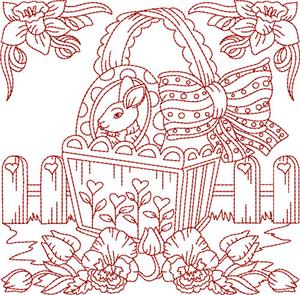 Easter Red Work Quilt Block 4 / Larger