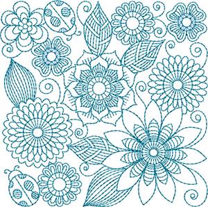 Bluework Floral Quilt Block 3 / Small