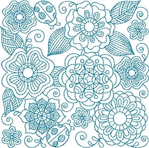 Bluework Floral Quilt Block 5 / Small