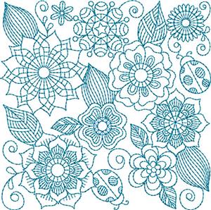 Bluework Floral Quilt Block 8 / Small