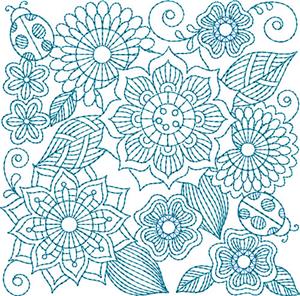Bluework Floral Quilt Block 7 / Med/Large